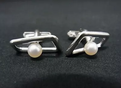 Mikimoto Cufflinks Solid Sterling Silver And Akoya Pearl No Presentation Case • $124.46