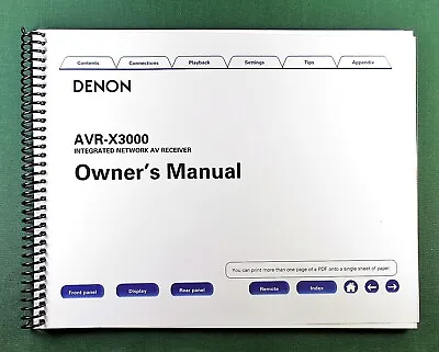 Denon AVR-X3000 Instruction Manual: Full Color 235 Pages & Protective Covers! • $57.41