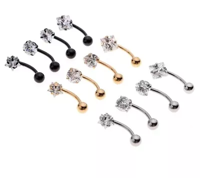 Belly Bar Surgical Steel Different Crystal Gem Navel Bar Button Ring Belly Bars • £2.44