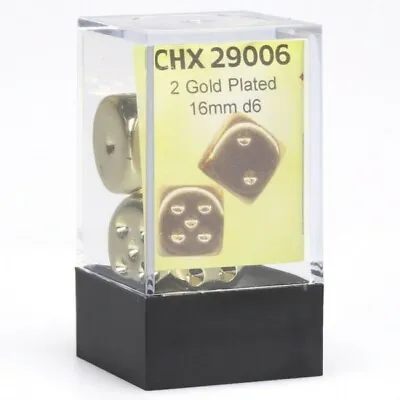 Chessex Metal Gold Plated 2 Dice Set - 6 Sided - 16mm D6 Dice Block • $4.49