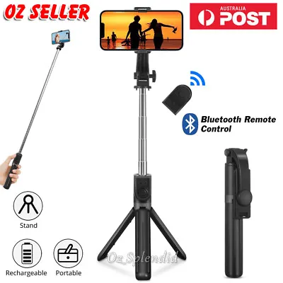 Bluetooth Selfie Stick Handheld Tripod With Rechargable Shutter For Mobile Phone • $22.95