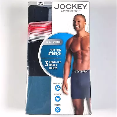 Mens Jockey 2XL Boxer Briefs ActiveStretch Cotton Stretch Long Leg 3 Pack NEW • $27.95