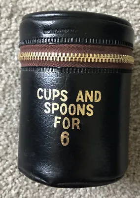 VINTAGE To Go Cups And Spoons For 6 In Leather Case Complete Set Picnic  Camping • $9.75