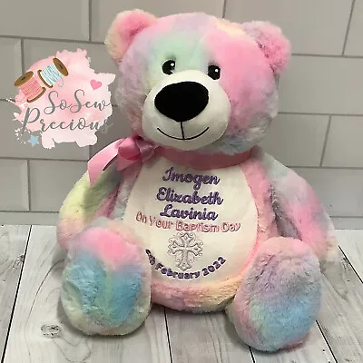 Personalised Rainbow Tie Dye Embroidered Teddy Bear New Baby • £27.99