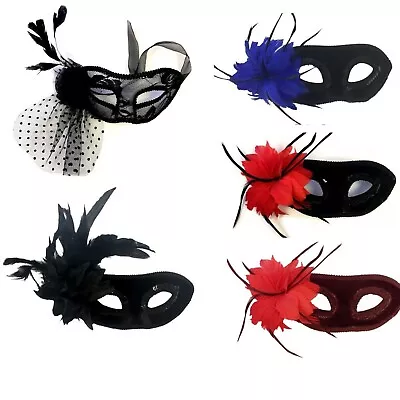 Masquerade Ball Feather Face Eye Masks Ladies Fancy Dress Accessory Mask UK • £4.63