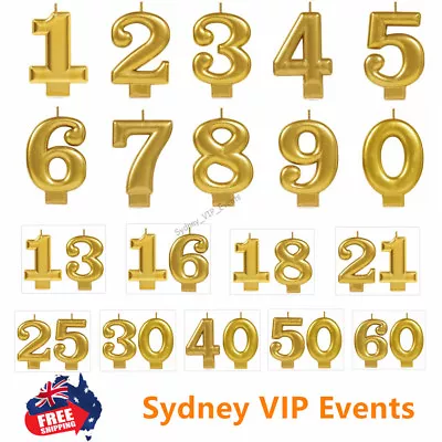 Party Gold Metallic Number Cake Candle 0 1 2 3 4 5 6 7 8 9 13 16 18 21 30 40 50 • $4.35