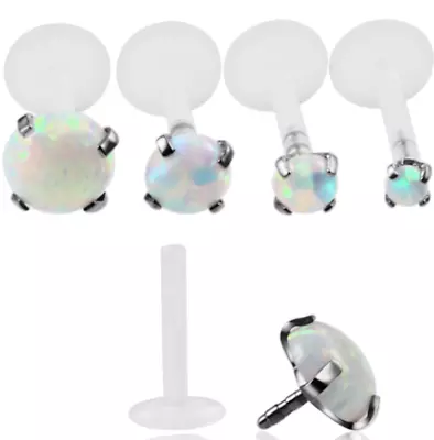 £4.99 • Buy Prong WHITE OPAL GEM Stone Push In Bioflex Labret Stud Lip Tragus Ear Piercing