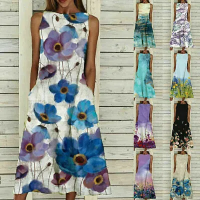 $17.47 • Buy Holiday Women Summer Sleeveless Sundress Ladies Beach Tank Vest Dress Plus Size