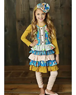 NWT Mustard Pie Multi Picnic Lunch Long Sleeve Josephine Dress Girls Size  12 • $39.99