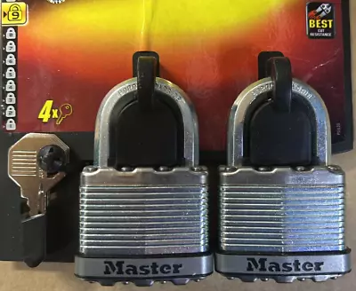 2x Master Lock Excell Heavy Duty Laminated Steel Black Open Shackle Padlocks • £16.99