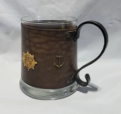 $20.99 • Buy VTG GlassMug 4 3/4   Italy Wrapped In Leather With 2 Anchor Clips Defects, H4#21