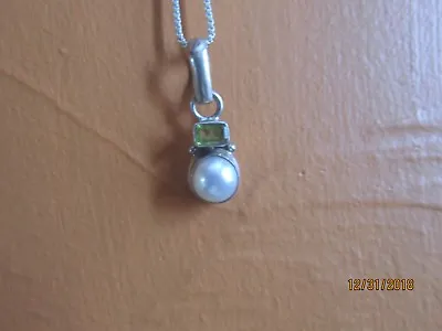 Pretty Sterling Silver Mabe Pearl & Tanzanite Necklace Pendant • $21.75