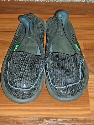 $17.99 • Buy SANUK Black Sequin Slip-On Sidewalk Surfer Loafer Shoes 7 M