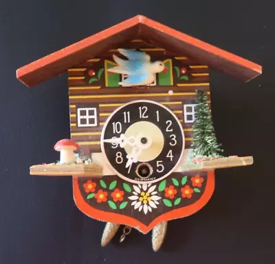 Vintage Small German Cuckoo Clock Bird Mushroom Pine Tree Cottage Very Cute  L10 • $36.74