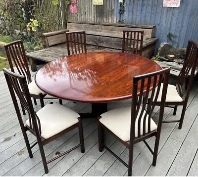 Danish Mid Century Rosewood 150 Cm Diameter Round Table And X6 Chairs Set • £1450