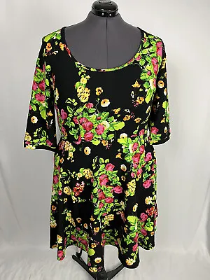 Melissa Masse Size 20/22 Black Lime Green Pink Yellow Bold Floral Retro Dress   • $98