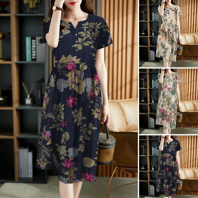 $28.83 • Buy ZANZEA Womens Short Sleeve V Neck Vintage Hippie Party Vacation Oversized Dress
