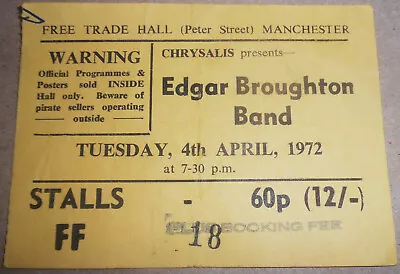 Edgar Broughton Band - Free Trade Hall Manchester 1972 - Ticket Stub • £9.99