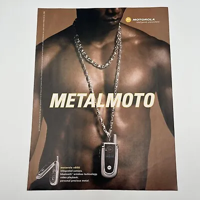 Motorola V600 Flip Phone 2004 Print Ad 8 X11  Metal Moto Shirtless Man • $8.50