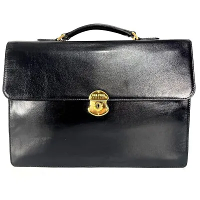 Near Mint Gold Pfeil Black Leather Briefcase - A4 Size Dial Lock Versatile FS • $199.50