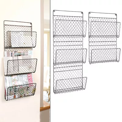 2 3 Tier Wire Magazine Newspaper Basket Wall Mounted Storage Rack Organizer • £24.99