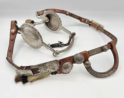 RARE Antique Mexican Charro Horse Bit W/ Sterling Silver Southwestern Leather • $1495