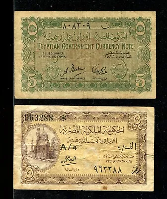 EGYPT P-163 P-164 5 Piastres Law 1940 2) Banknotes In Nice Fine Condition • $28