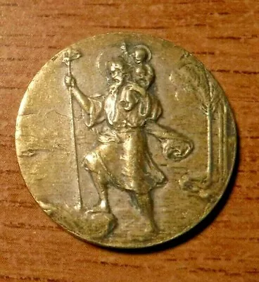 Vintage Bronze St Christopher Pocket Medal From Rome • $39.03