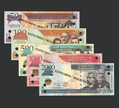 Dominican Republic SPEIMENS Full Set 5 Pcs 50-2000 Pesos 2012 | UNC • $89.99