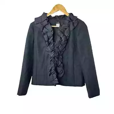 J.Crew Charcoal Gray Wool Ruffled Pleated-Silk Chimera Jacket Women's Size 2 • $22