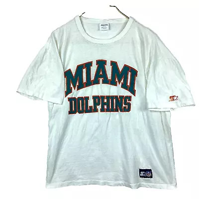 Vintage Miami Dolphins Starter T-Shirt Large White 90s Nfl Made Usa • $33.99