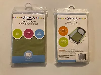 TWO Graco Pack N Play Playard Fitted Sheets - Green - Fits PnP 27 X39   - NEW  • $12.95
