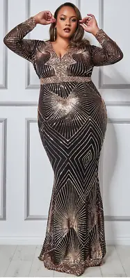 Goddiva Starburst Sequin Maxi Long Sleeve Formal Evening Prom Party Ball Dress • £89.99