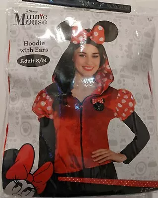 DISNEY MINNIE MOUSE COSTUME FULL ZIP UP HOODIE WITH EARS Adult S/M • $20