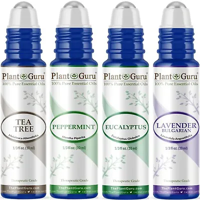 4 Pc Essential Oil Roll On Set Pure Lavender Peppermint Tea Tree Eucalyptus  • $12.95