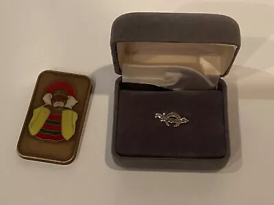 Vintage Palladium  Masonic Shriners  Diamond Tie Lapel Pin & Clown Medallion • $85