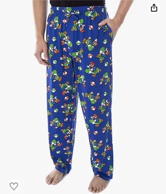 Mens Super Mario Bros & Yoshi Pajama Pants Size XL Sleep 100% Cotton Nintendo • $27.85