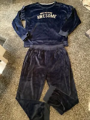 Marks And Spencer Navy Blue Velour Lounge Set Age 14-15 Years • £4.15