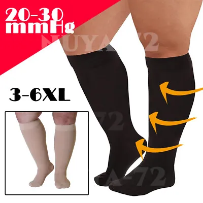 3XL-6XL Medical Compression Socks Plus Women Men Wide Calf EXtra Large 20-30mmHg • £9.59