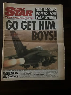 Gulf War Start -Daily Star Original Newspaper -January 16th 1991 -  Tornado GR-1 • £12.99