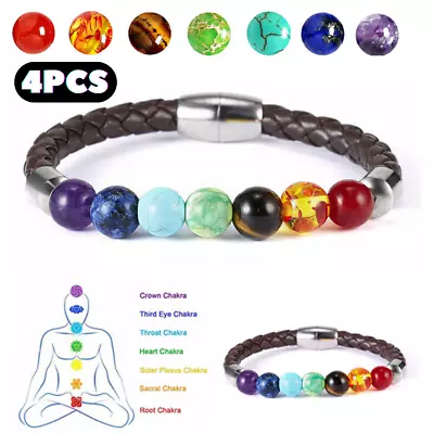 4x 7 Chakra Crystal Bracelet Reiki Friendship Yoga Stone Healing Balance Anxiety • $11.99