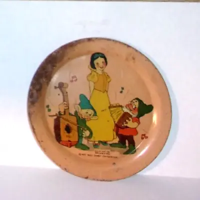 Antique Vintage 1937 Walt Disney’s Snow White Tin Litho Plate From Tea Set • $17.59