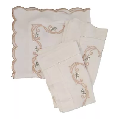 Schweitzer Linen 2 Hemstitch Standard Pillowcases 1 White Sham Green Embroidery • $124.99