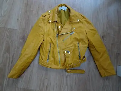 $15.85 • Buy ZARA Ladies Yellow Faux Leather Biker Jacket Coat UK 10 MEDIUM Excellent