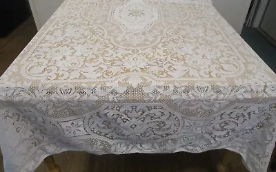 Quaker Lace Style Tablecloth White 66x82  Floral Some Damage • $8