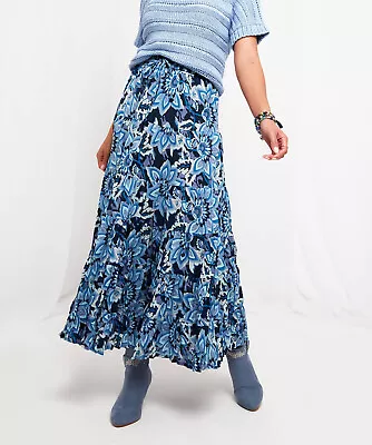 Joe Browns Boho Long Maxi Skirt BLUE Alycia Cotton Tiered Crinkle Size 10 • £29.95