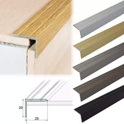 ALUMINIUM STAIR NOSINGS STEP EDGE NOSING FOR LAMINATE WOODCARPET 25x20mm   A36 • £5.99