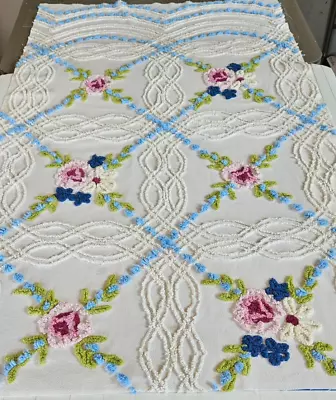 Vtg Chenille Bedspread Quilt Fabric 28 X46  Classic Cabin Craft Pearls/Flowers • $20.50