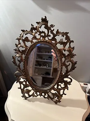 Vintage Ornate Cast Iron Vanity Mirror  • $25