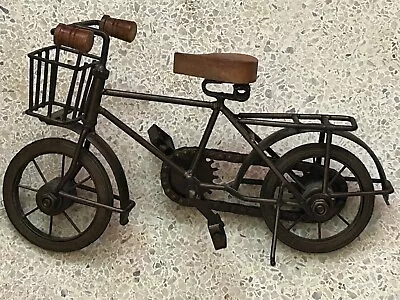 Small Bicycle Art Tabletop Metal & Wood 11  X 6.5  Sculpture Bike Pedals Basket • $14.99